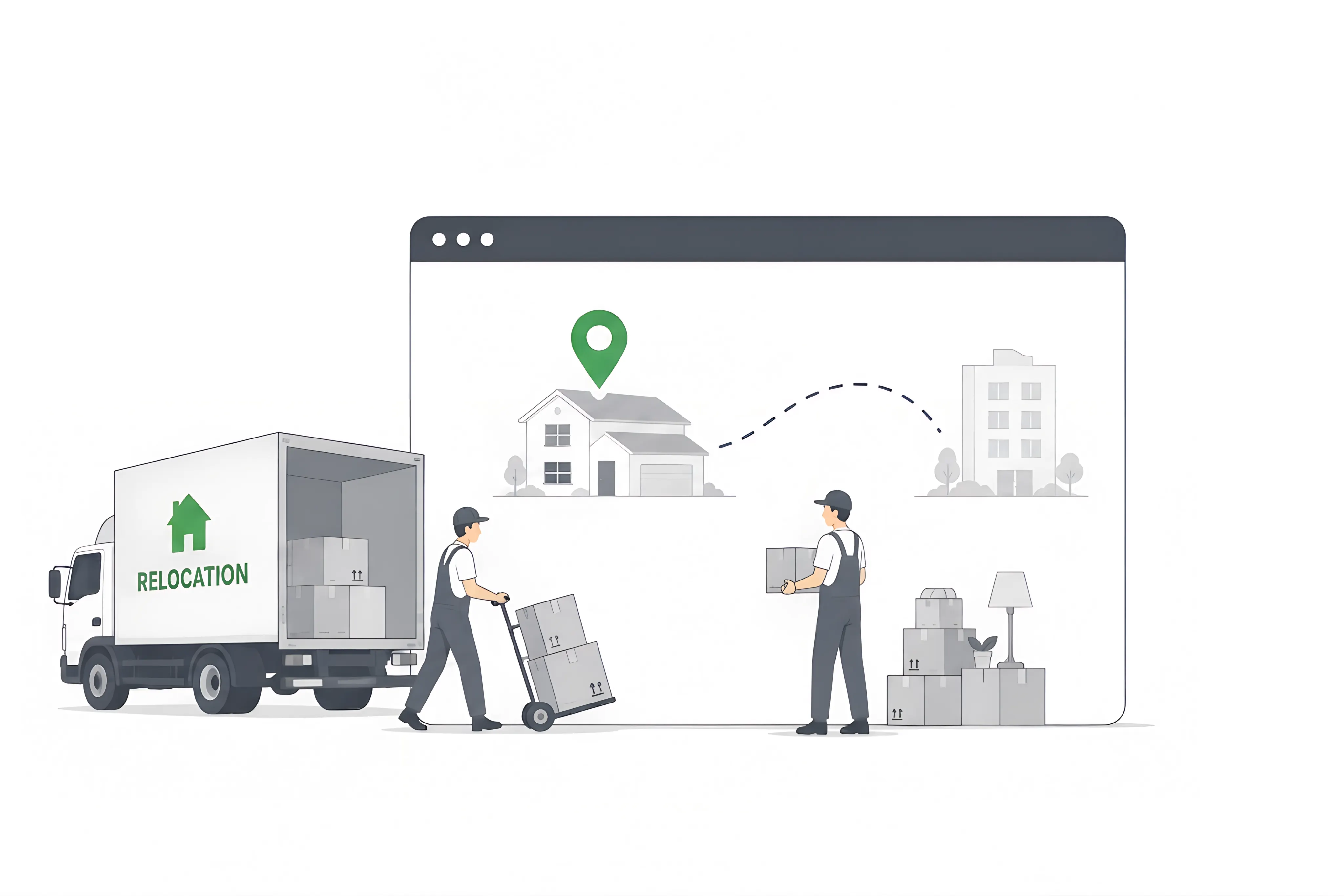 Warezone relocation process showing movers packing and loading boxes onto a truck destined for a new home
